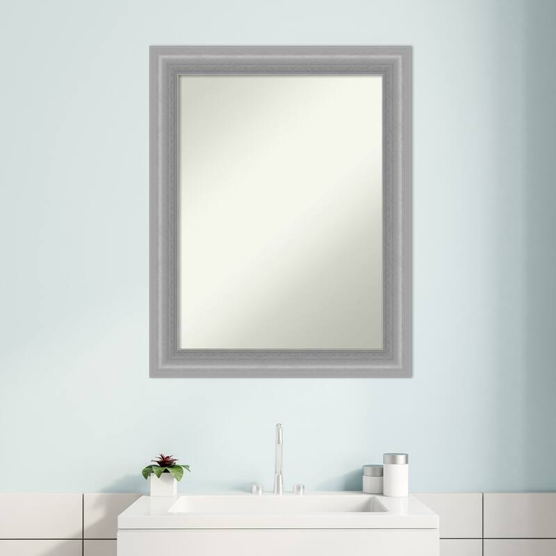Non-Beveled Bathroom Wall Mirror - Peak Polished Nickel Narrow Frame