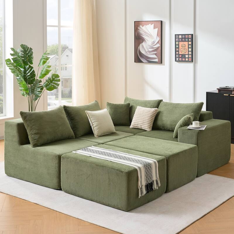 GDFStudio - 6-Piece Modular U-Shaped 128" Sectional Sofa with Chaise Lounge