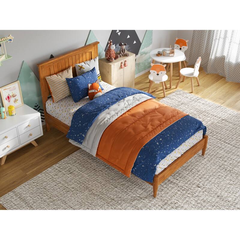 Low Profile Wood Platform Bed - Twin Size Bed Frame with USB Ports & Headboard