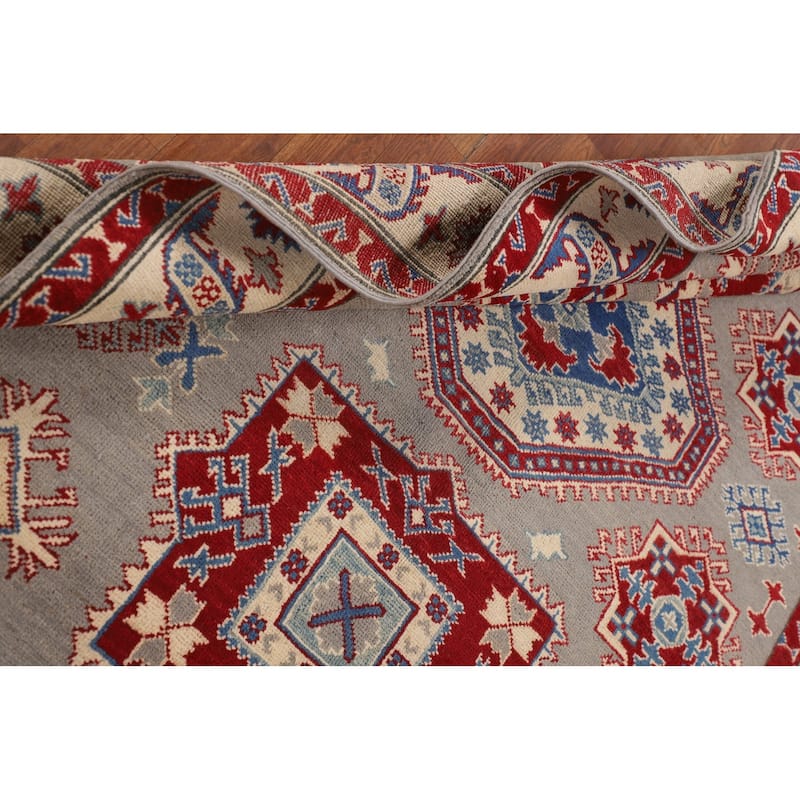 Traditional Grey Kazak Oriental Area Rug Hand-Knotted Wool Carpet - 5'1" x 6'9"
