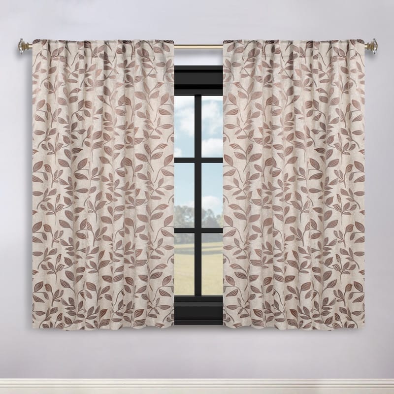 Superior Leaves Machine Washable Room Darkening Curtains with Back Tabs, Set of 2