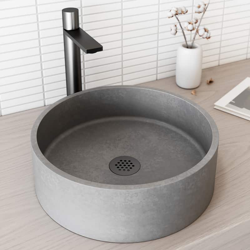 VIGO Palermo 15"L x 15"W x 5"H Concreto Stone Round Bathroom Vessel Sink - Concreto Stone
