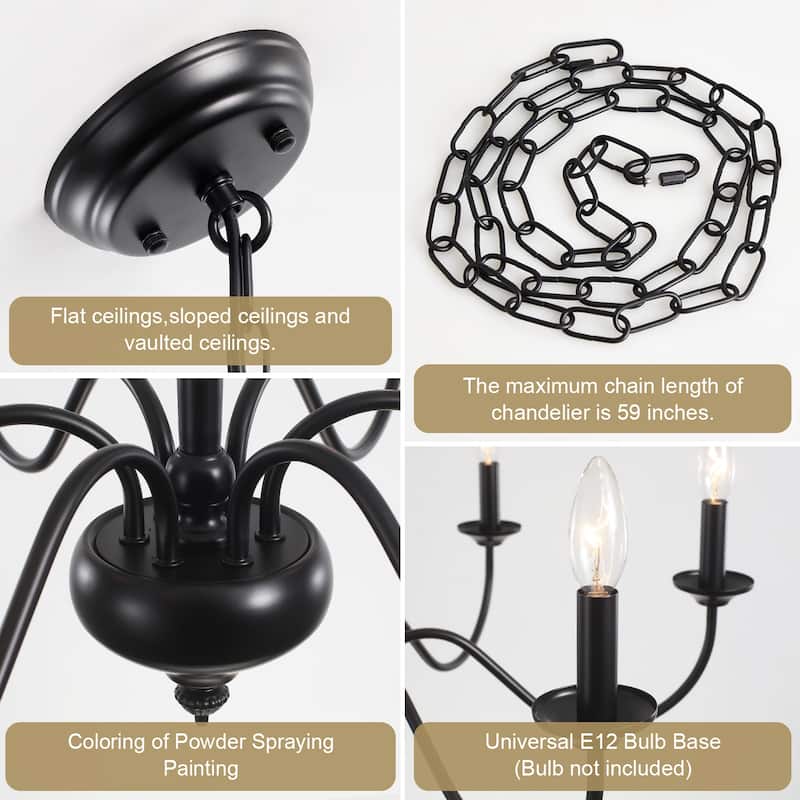6-Light 27.95-inch Industrial Candle Chandelier Light for Bedroom Foyer