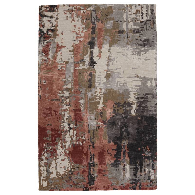 Matcha Handmade Abstract Area Rug - 8' x 11' - Gray/Red - Rectangle