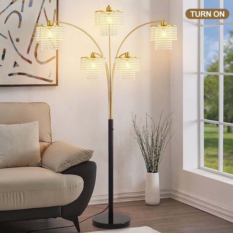 Brio 80" 5-Light Modern Gold Crystal Arc Floor Lamp - 80
