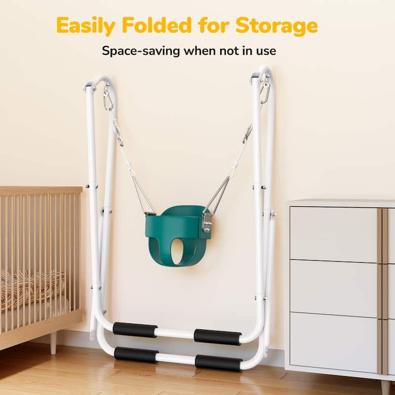 Baby Toddler Swing Set with Bucket Seat Heavy Duty Foldable Stand for Kids