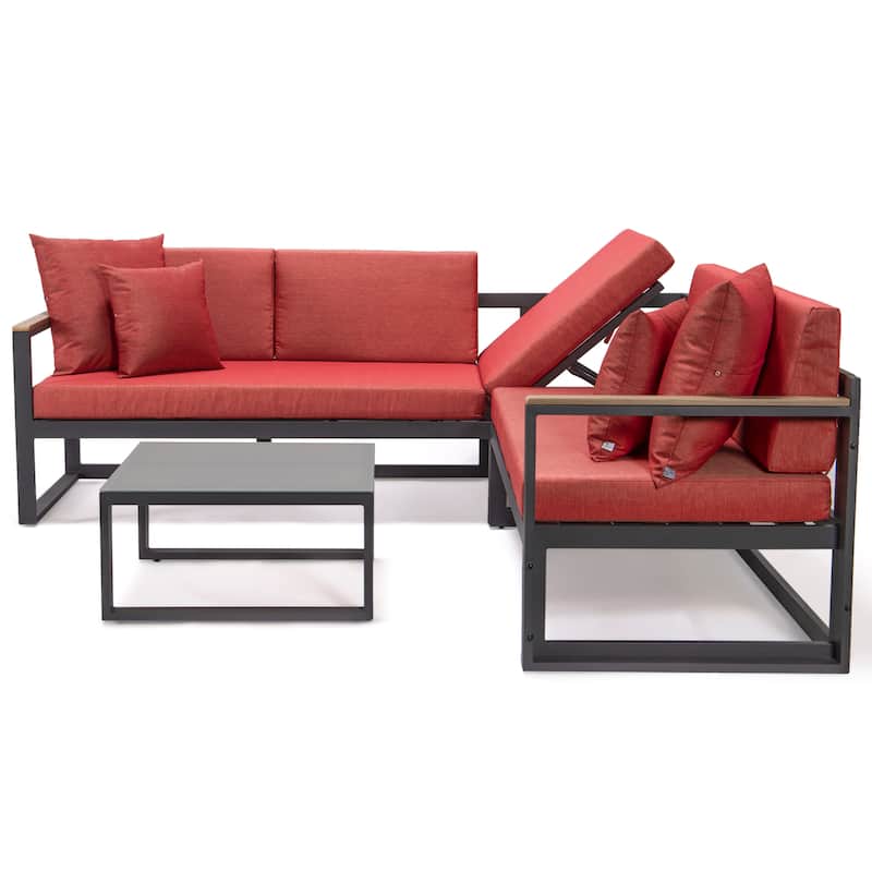 Chelsea 3-Piece Adjustable Headrest All-Weather Sectional Set in Aluminum Frame with Removable Cushion Covers for Indoor/Outdoor