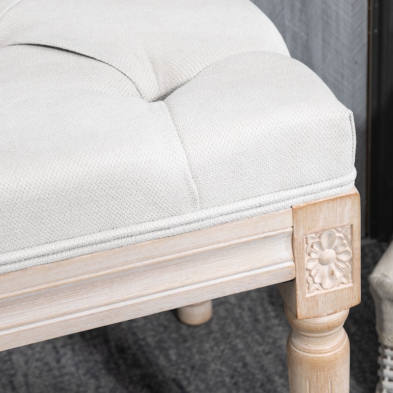 HOMCOM 32" Upholstered Cream White Bedroom End of Bed Bench with Button Tufted, Thick Padding