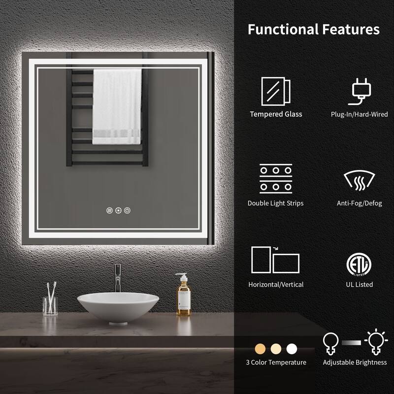 Durx-litecrete Inch Bathroom Vanity Mirror with Dual LED Light Strips