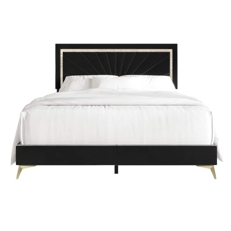 CraftPorch Luxurious Diamond Strip Velvet Upholstered Bed