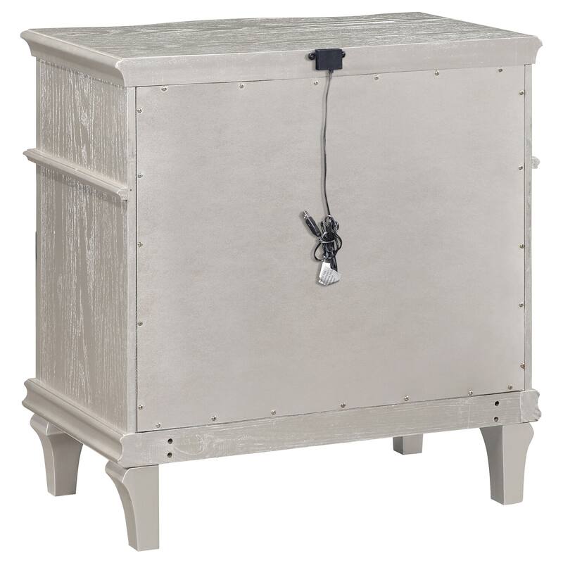 Silver Oak 3-Drawer Nightstand with Sparkling Side Panels, Felt Lined Top Drawer and Hidden USB Charging Port