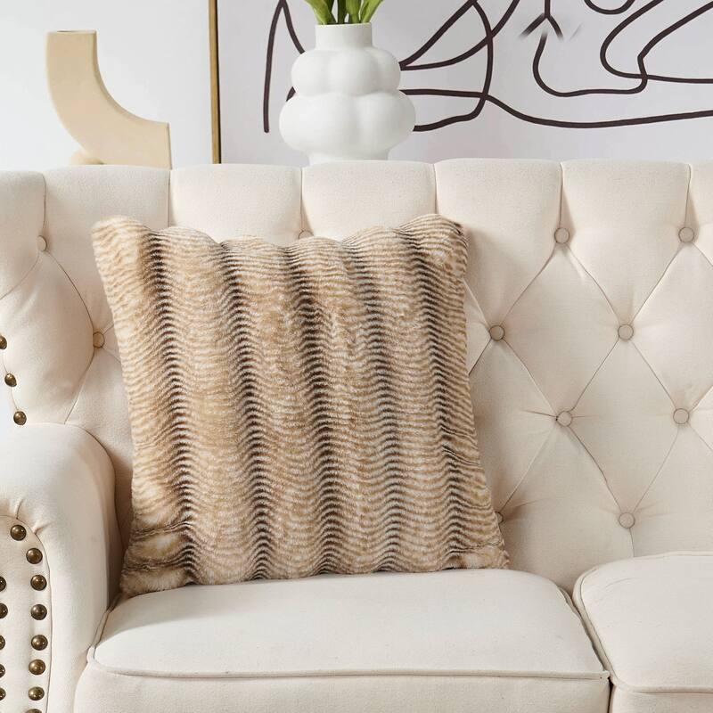 1 Pc Thick Stripe ImitativeRabbit FauxFur Pillow Shell - 20" x 20" - Brown