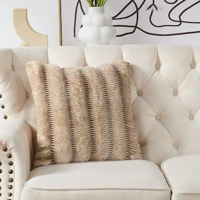 1 Pc Thick Stripe ImitativeRabbit FauxFur Pillow Shell