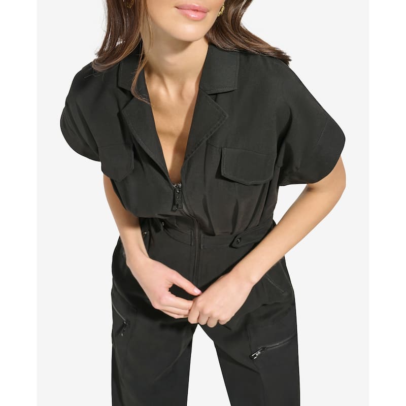 DKNY Zip-Front Twill Jumpsuit