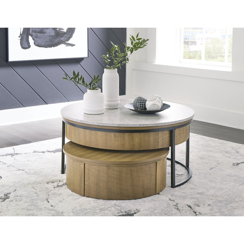 Signature Design by Ashley Fridley Gray/Brown Nesting Cocktail Tables with Lift Top and Hidden Storage (Set of 2)