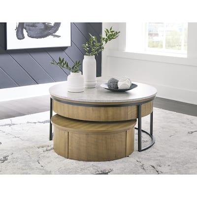 Signature Design by Ashley Fridley Gray/Brown Nesting Cocktail Tables with Lift Top and Hidden Storage (Set of 2)