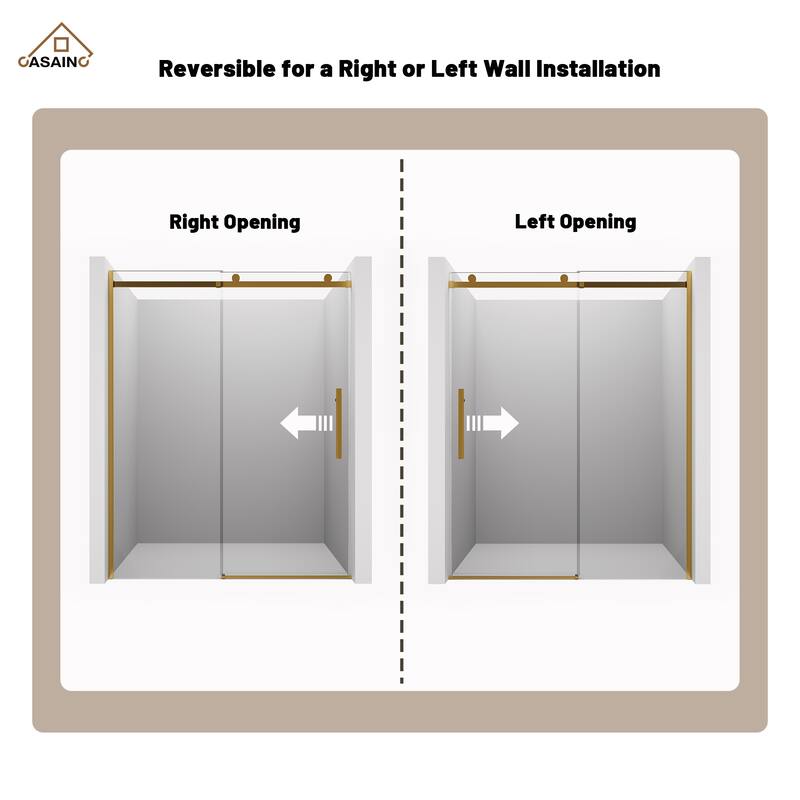 CASAINC 60 in. W x 76 in. H Sliding Frameless Shower Door with SGCC Certification