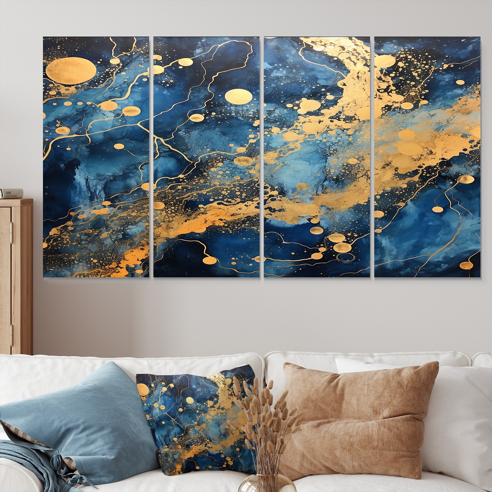 新品未使用　ウォールアート　４枚セット　マリン　ブルー ゴールド　海外インテリア Designart---Sparkling-Gold-