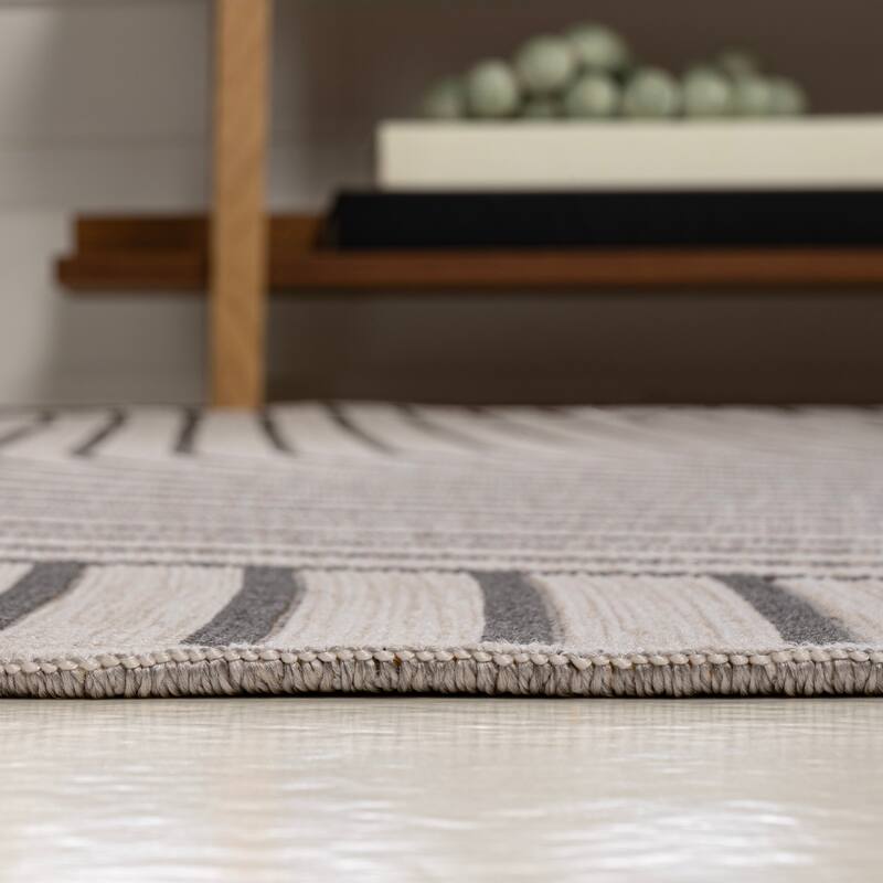 JONATHAN Y Reversible Zana Mid-Century Modern Curve Stripe Machine-Washable Dark Gray/Cream Indoor/Outdoor Area Rug