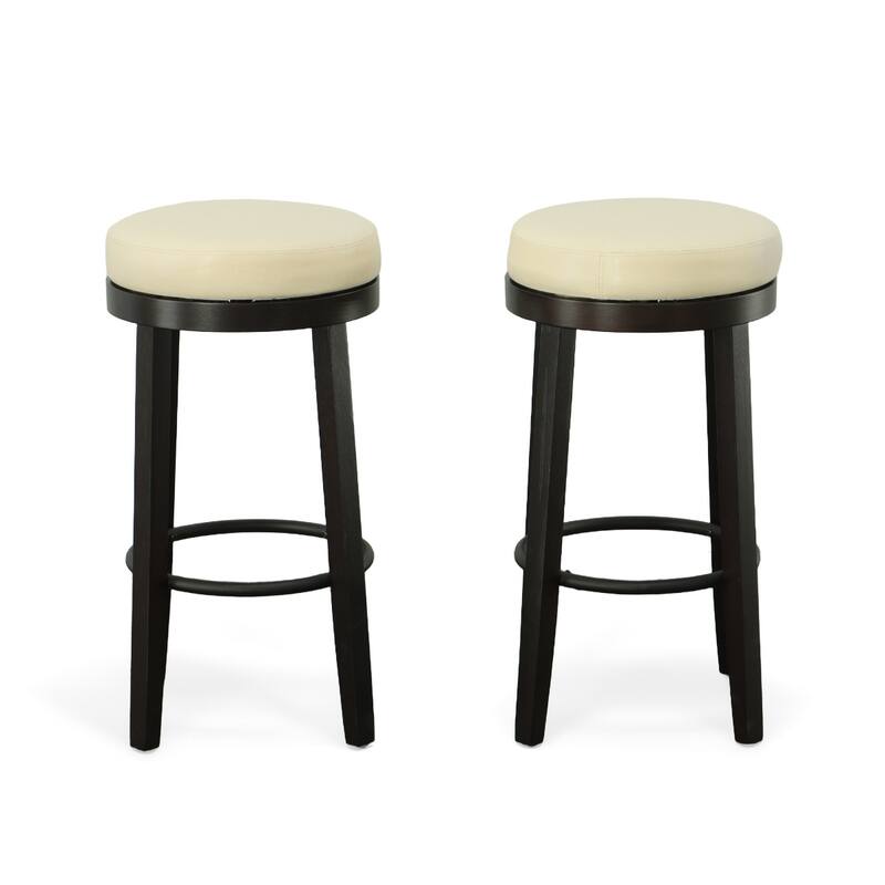 Faux Leather Swivel Bar Stools Set of 2 Finish Espresso Wood