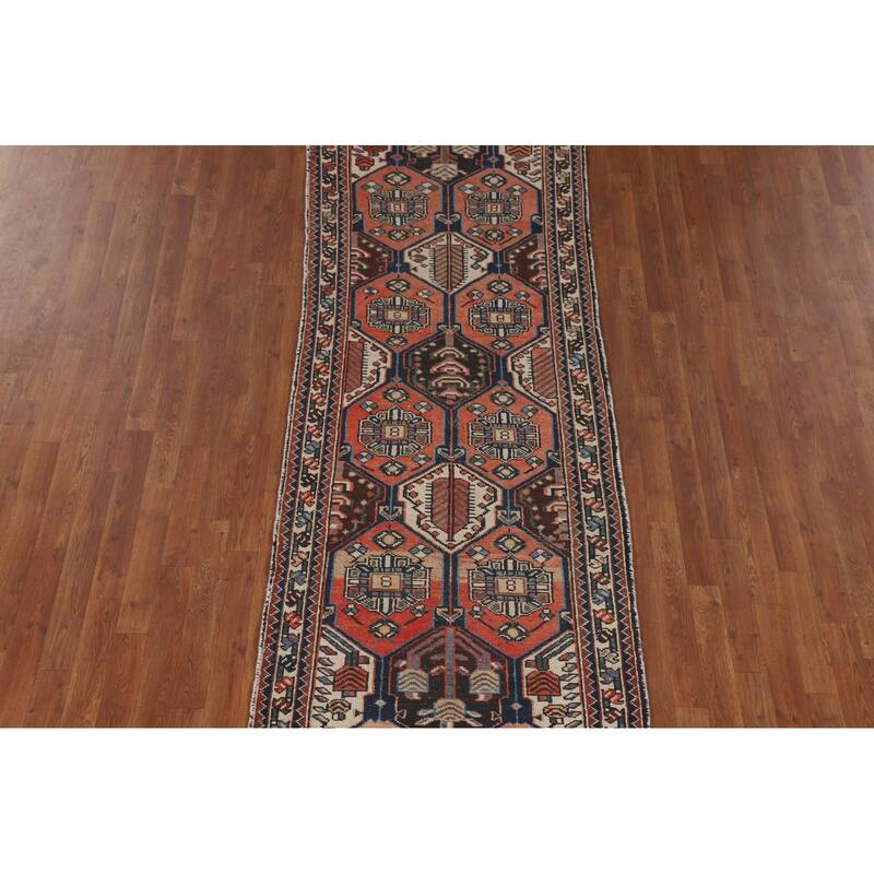 Tribal Orange Hamedan Persian Vintage Runner Rug Handmade Wool Carpet - 3'3" x 9'4"