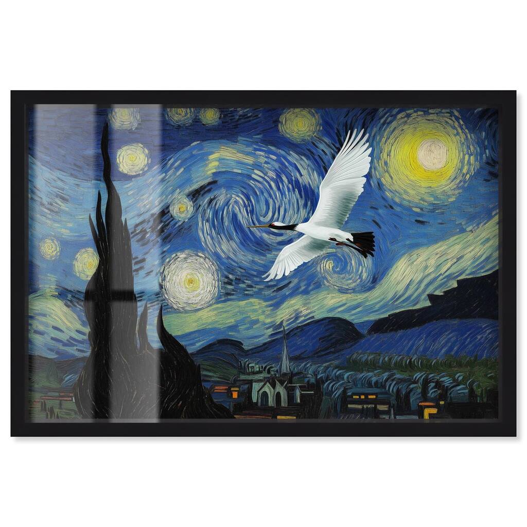 Crane Starry Night Shadowbox by Art Remedy