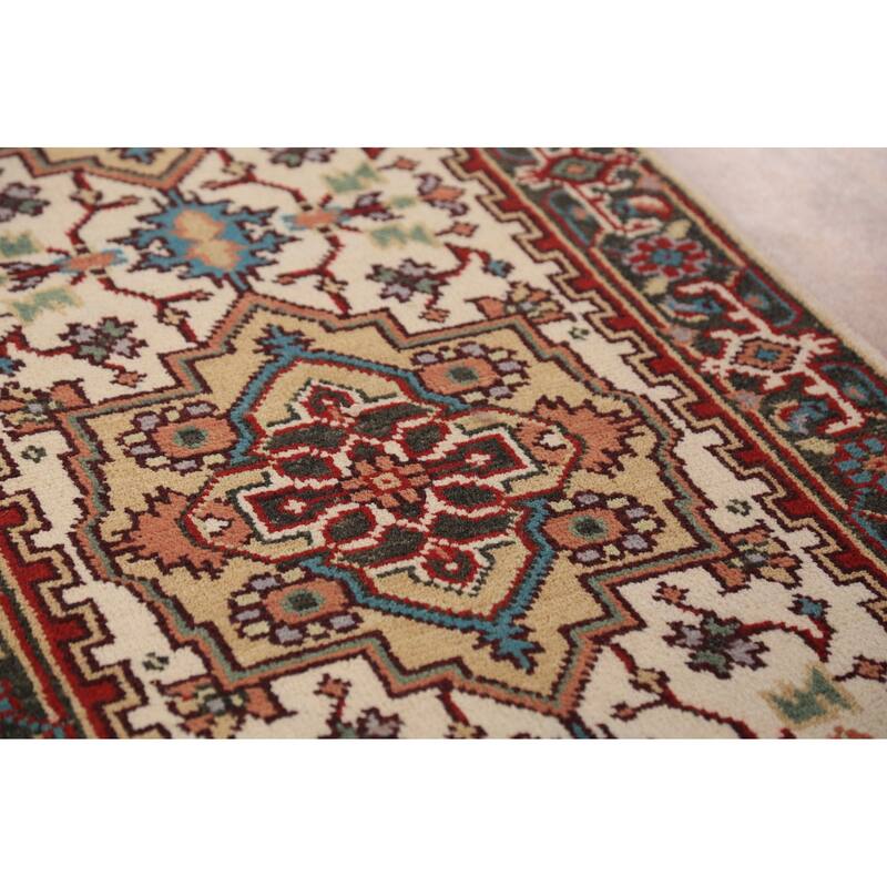 Geometric Heriz Serapi Indian Runner Rug Handmade Wool Carpet - 2'6"x 13'10"