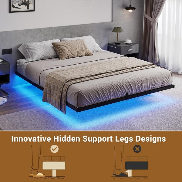 Floating Metal Bed Frame With LED Lights No Box Spring Needed On Sale Bed Bath Beyond 39615054