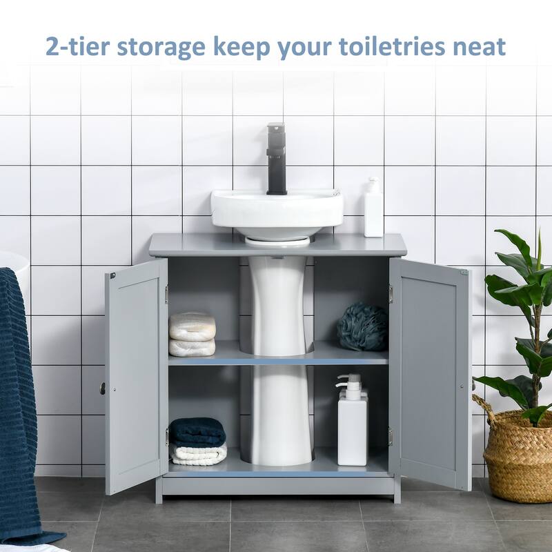 Space-Saving Under Sink Storage Cabinet, Pedestal Sink Vanity with Adjustable Shelf, Black Finish