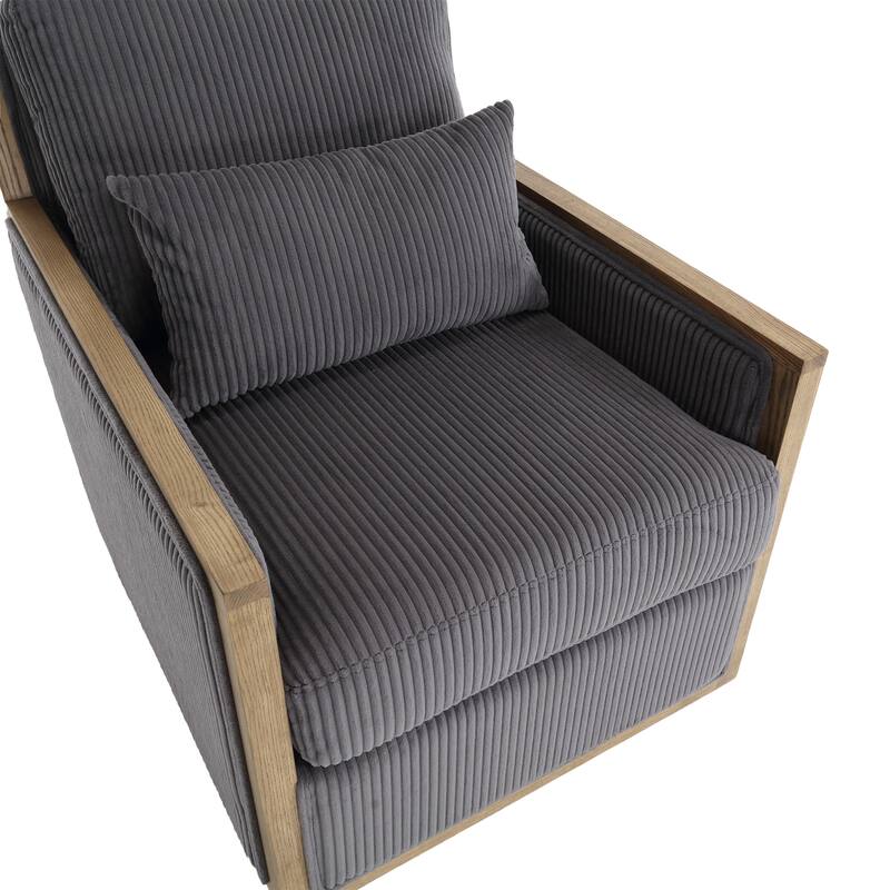 Dark Gray Modern 26.77" Upholstered 360° Swivel Barrel Chair with Sturdy Hardwood Frame for Living Room