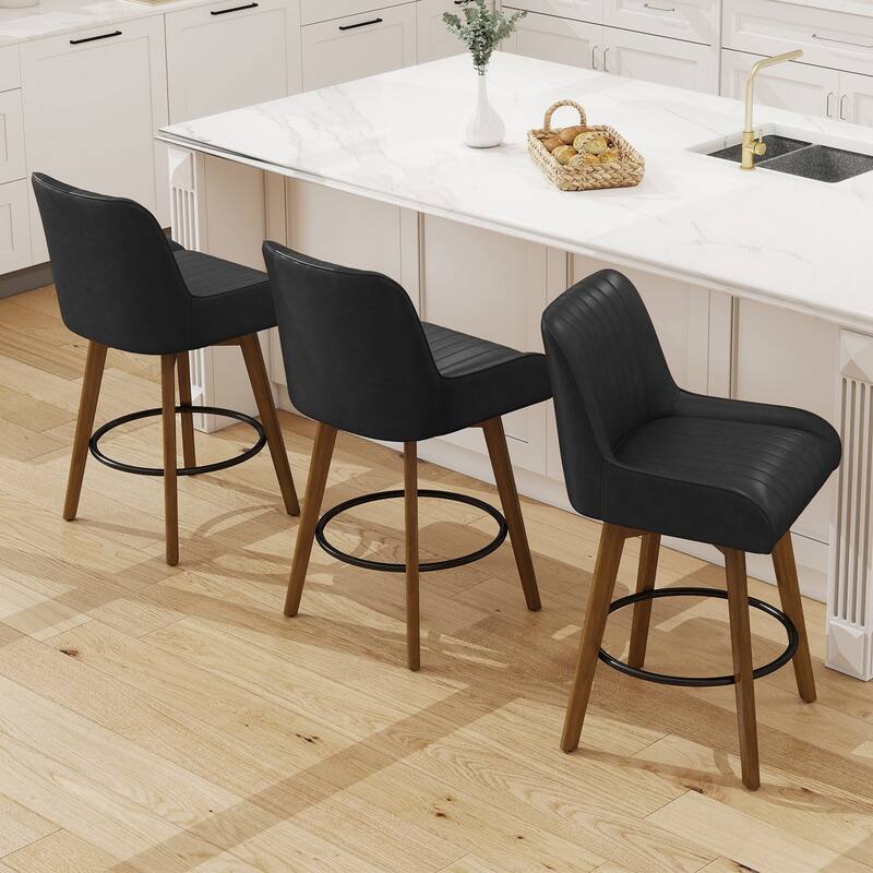 26" Faux Leather Upholstered Wood Swivel Counter Stool Set of 3 or 4 - 38.8"H x 20.5"W x 21.7"D