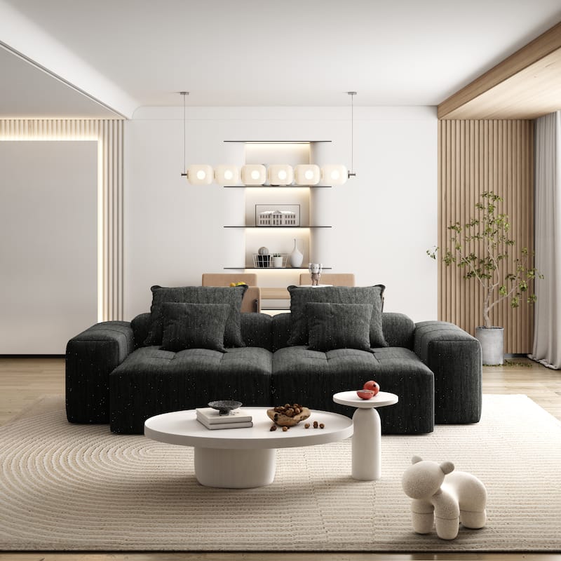 113.39" Chenille 4-Seater Modular Sofa, Sparkling Tufted and Non-Slip Base - Black