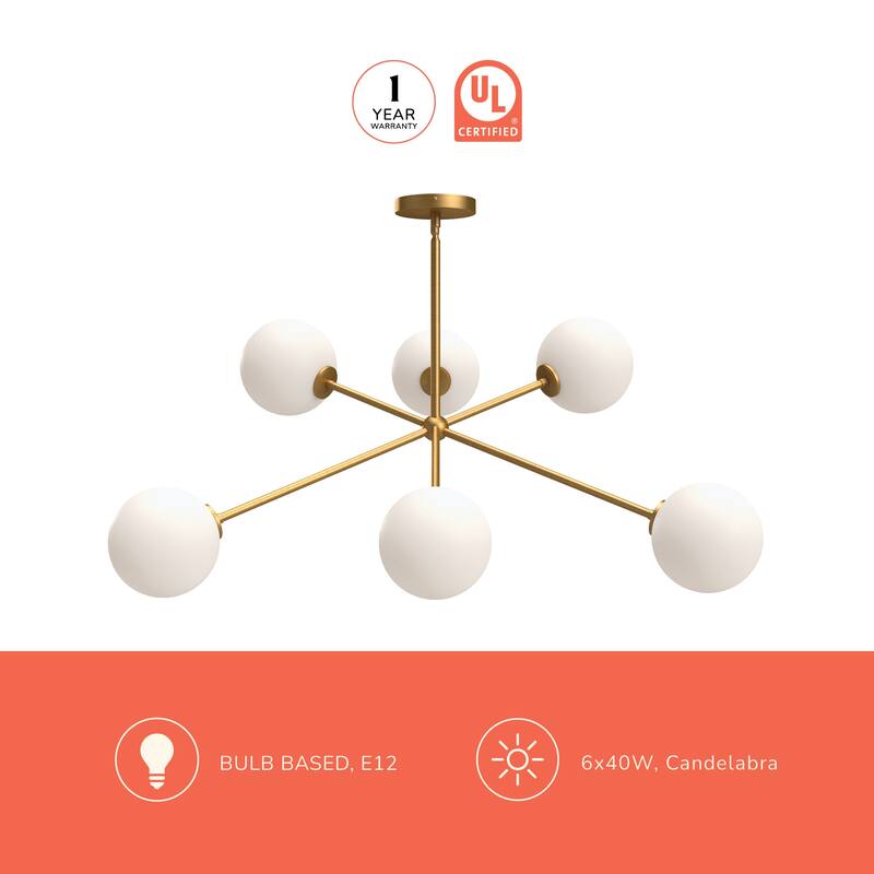 Alora Lighting CH549640 Cassia 6 Light 40" Wide Sputnik Chandelier