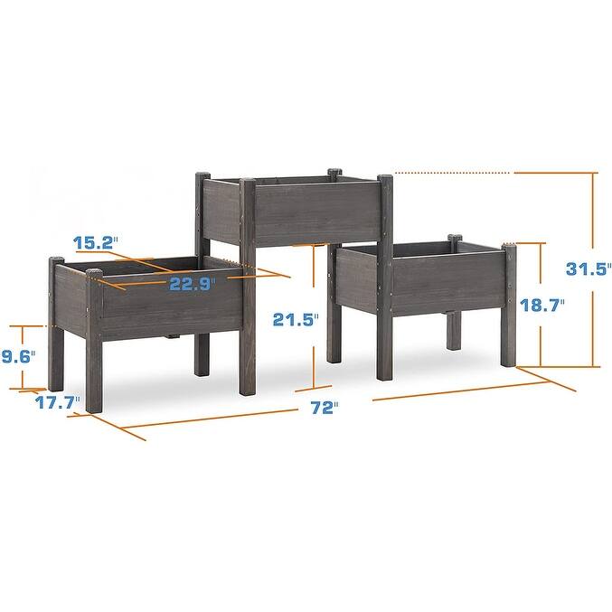 MCombo 3 Tier Raised Garden Bed, Solid Wood 0908