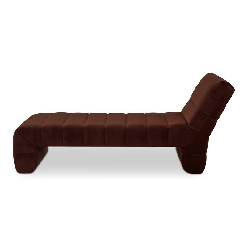 NADAAL STUDIOS Celestine Chaise, Plump Channel-Tufted Form in Velvet Upholstery, Warm Brown