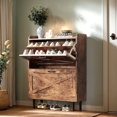 2 Flip 1 Barrier Barn Door Shoe Cabinet Melamine Embossed 31.6in