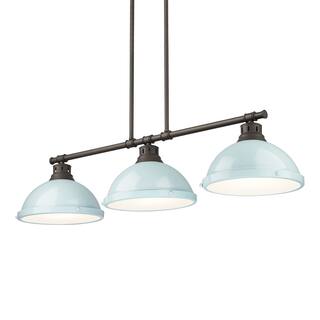 Yep by Golden Lighting Duncan 3-light Island Light in Rubbed Bronze and Seafoam shade