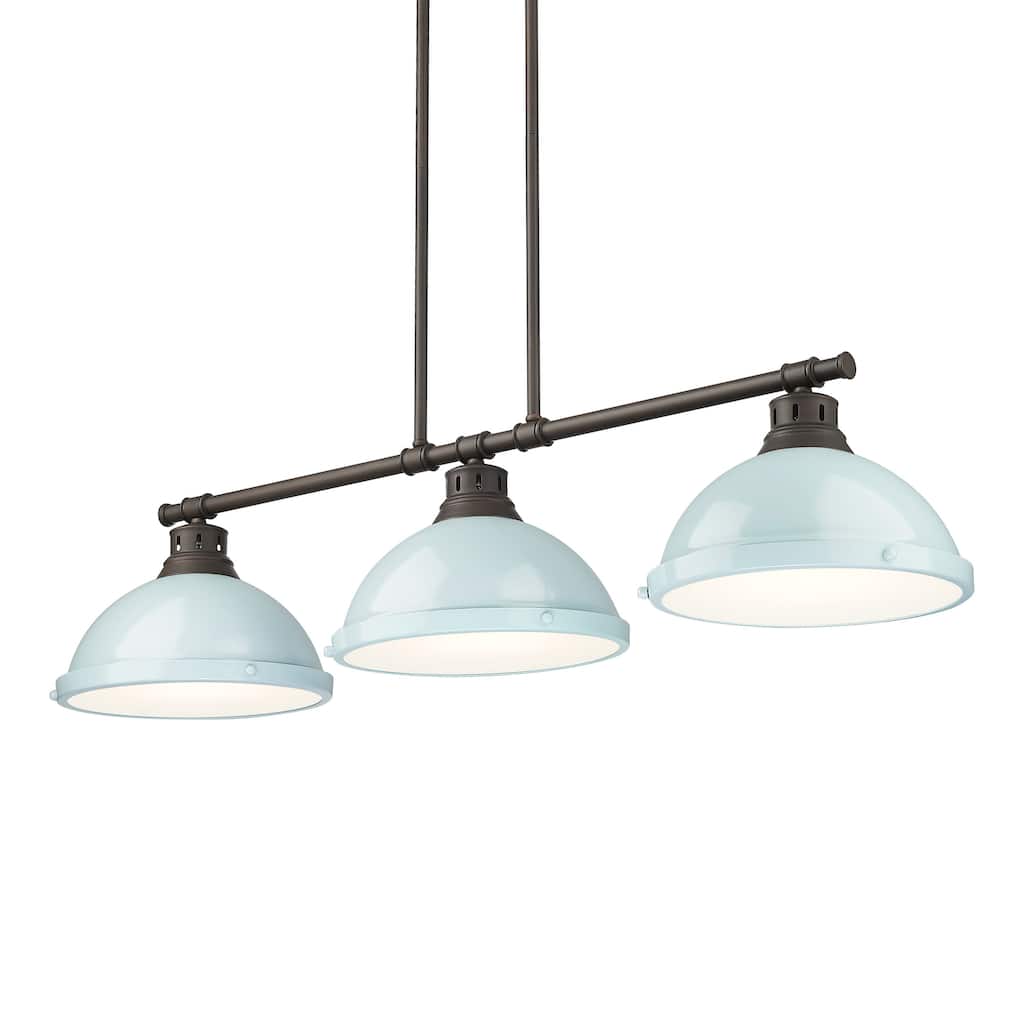 Yep by Golden Lighting Duncan 3-light Island Light in Rubbed Bronze and Seafoam shade