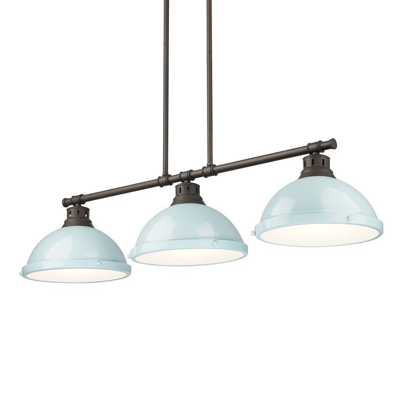 Yep by Golden Lighting Duncan 3-light Island Light in Rubbed Bronze and Seafoam shade