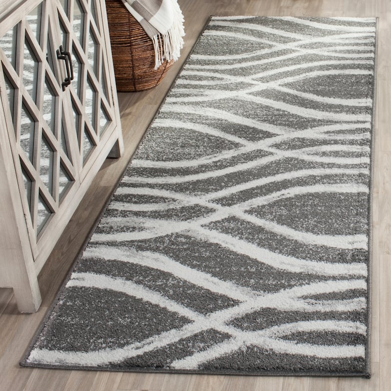 SAFAVIEH Adirondack Lelia Modern Abstract Distressed Rug - 2'6" x 18' Runner - Charcoal/Ivory