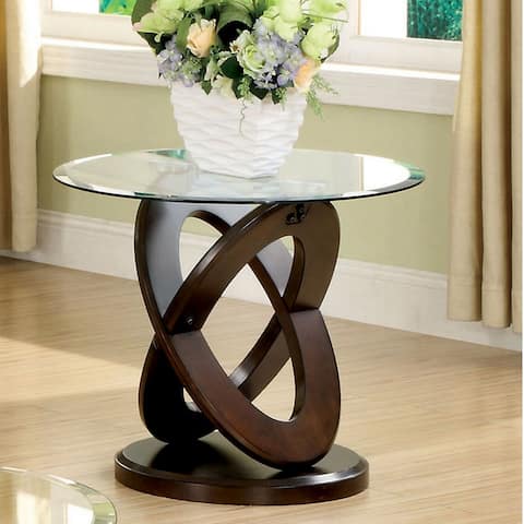 Furniture of America Faza Dark Walnut Crossed Round Side Table