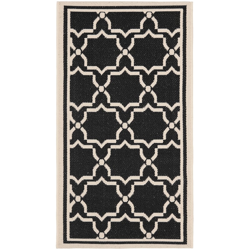 SAFAVIEH Courtyard Gulsin Indoor/ Outdoor Waterproof Patio Backyard Rug - 2' x 3'7" - Black/Beige