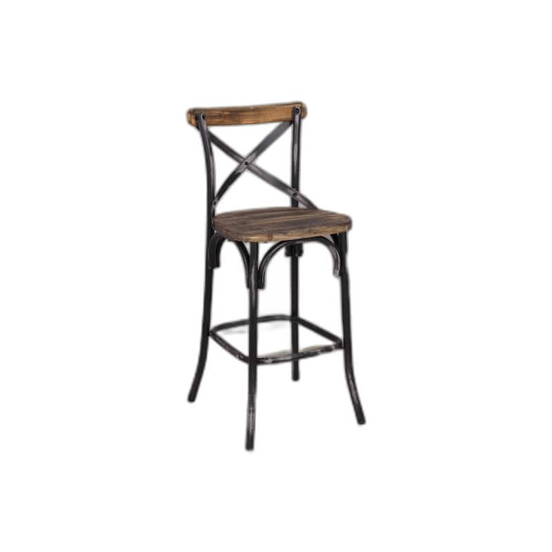 Metal Frame Small Bar Chair with Bucket Seat and Footrest - Brown-Black