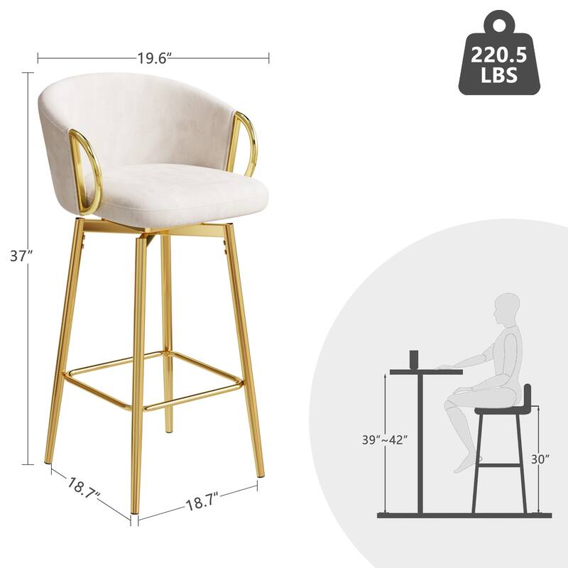 Counter Height Chairs Set of 2, Velvet Upholstered Kitchen Island Chair with Back, Dining Chairs with Metal Legs