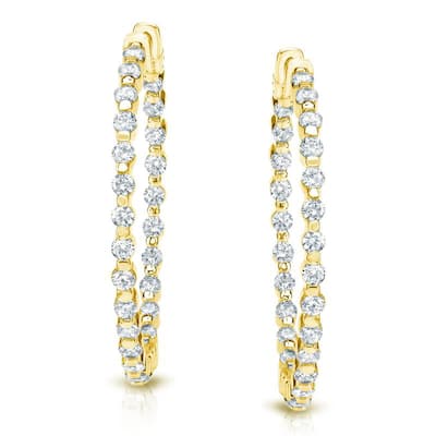Auriya 14k Gold 10 carat TW Shared Prong Large Diamond Hoop Earrings (H-I, SI1-SI2) - 1.88-inch