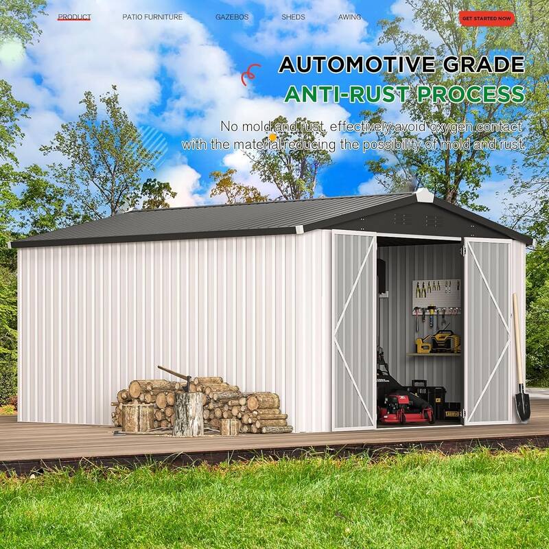 AECOJOY Outdoor Extra Large Storage Metal Shed with Lockable Doors