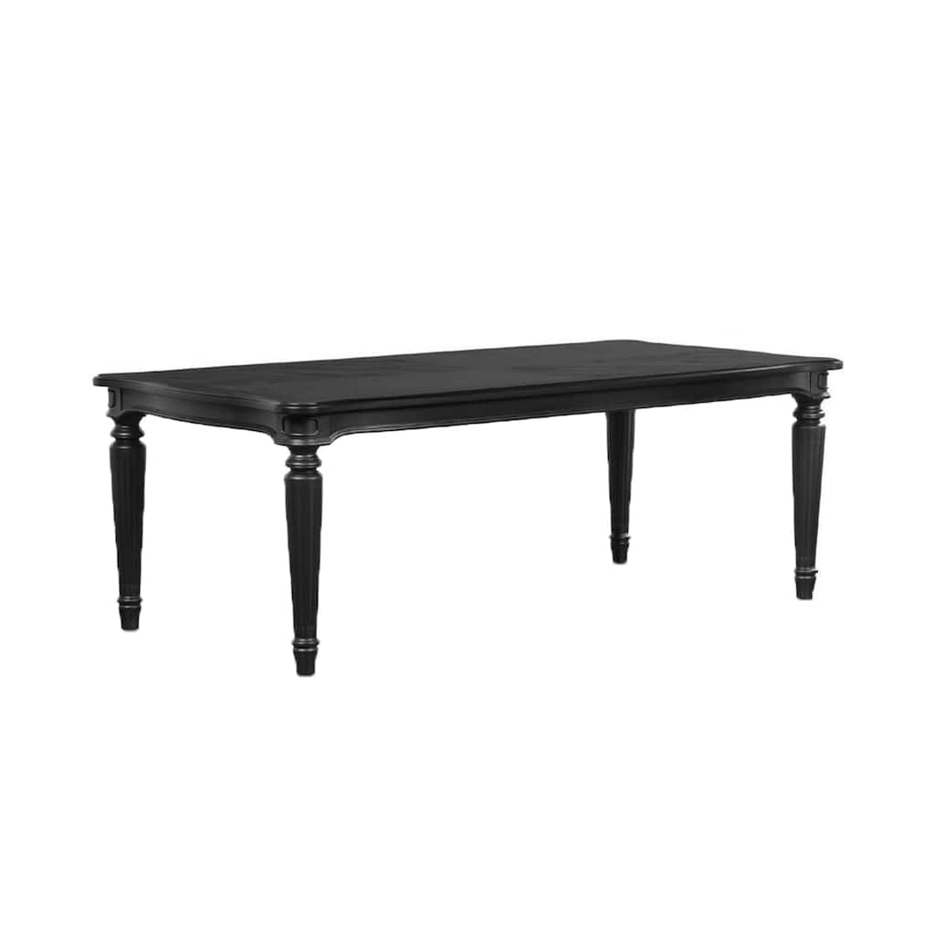 Hixe Dining Table, Black Wood, Turned Legs, Rectangular 84 Inch Top