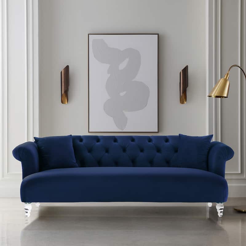Armen Living Elegance Sofa in Velvet with Acrylic Legs - Blue