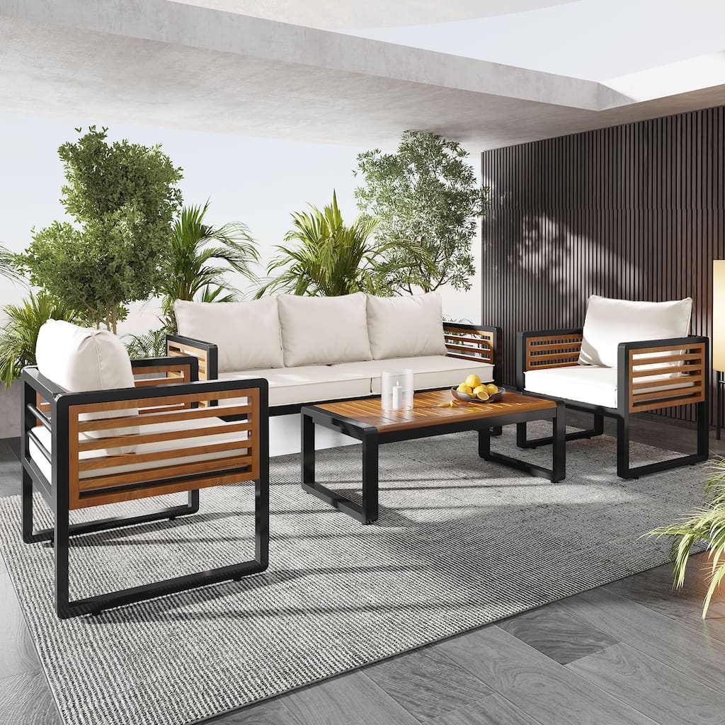 4 Pieces Outdoor Furniture Sofa for 5 Person Conversation Set