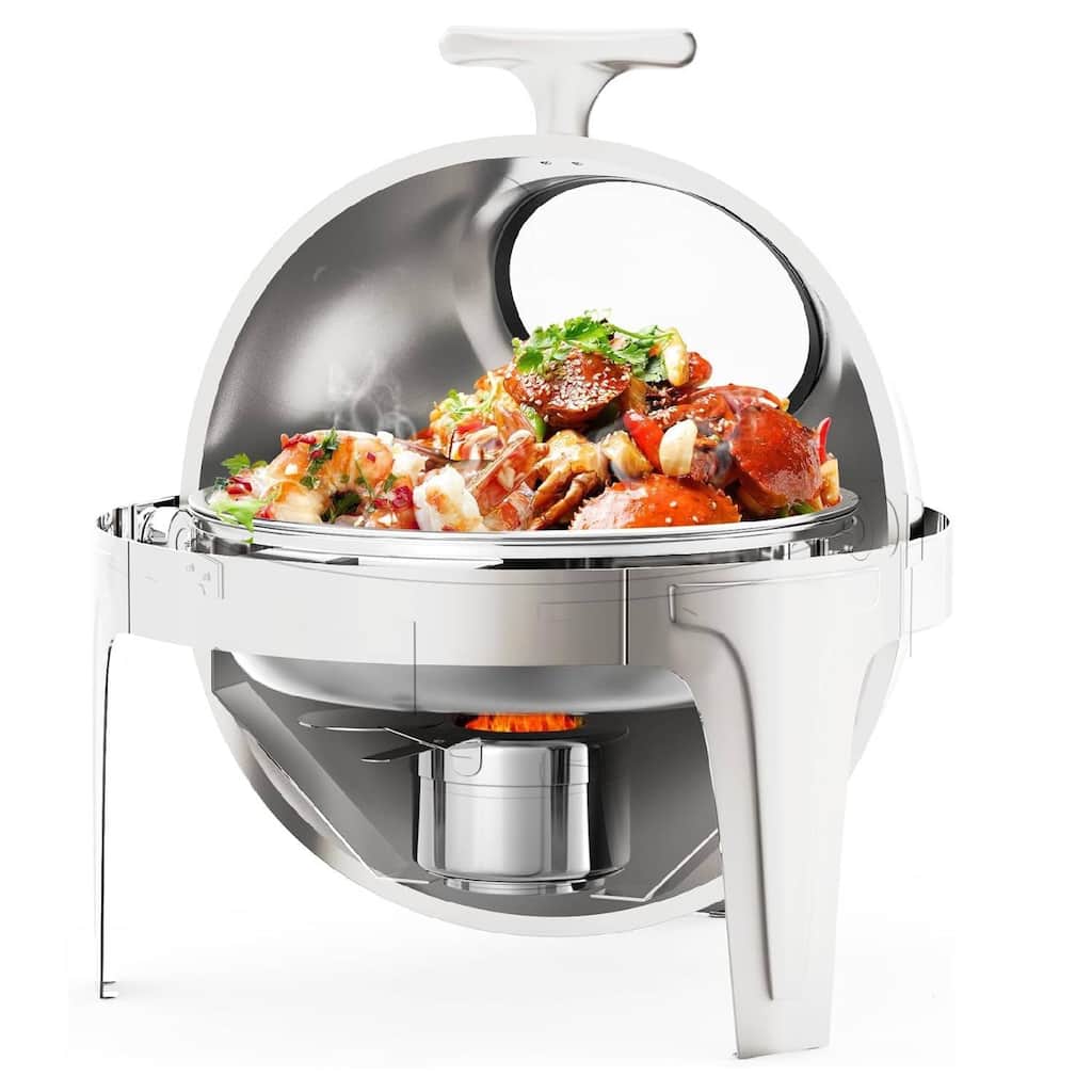 6.3 QT Roll Top Round Chafing Dish, Food Warmer for Buffet